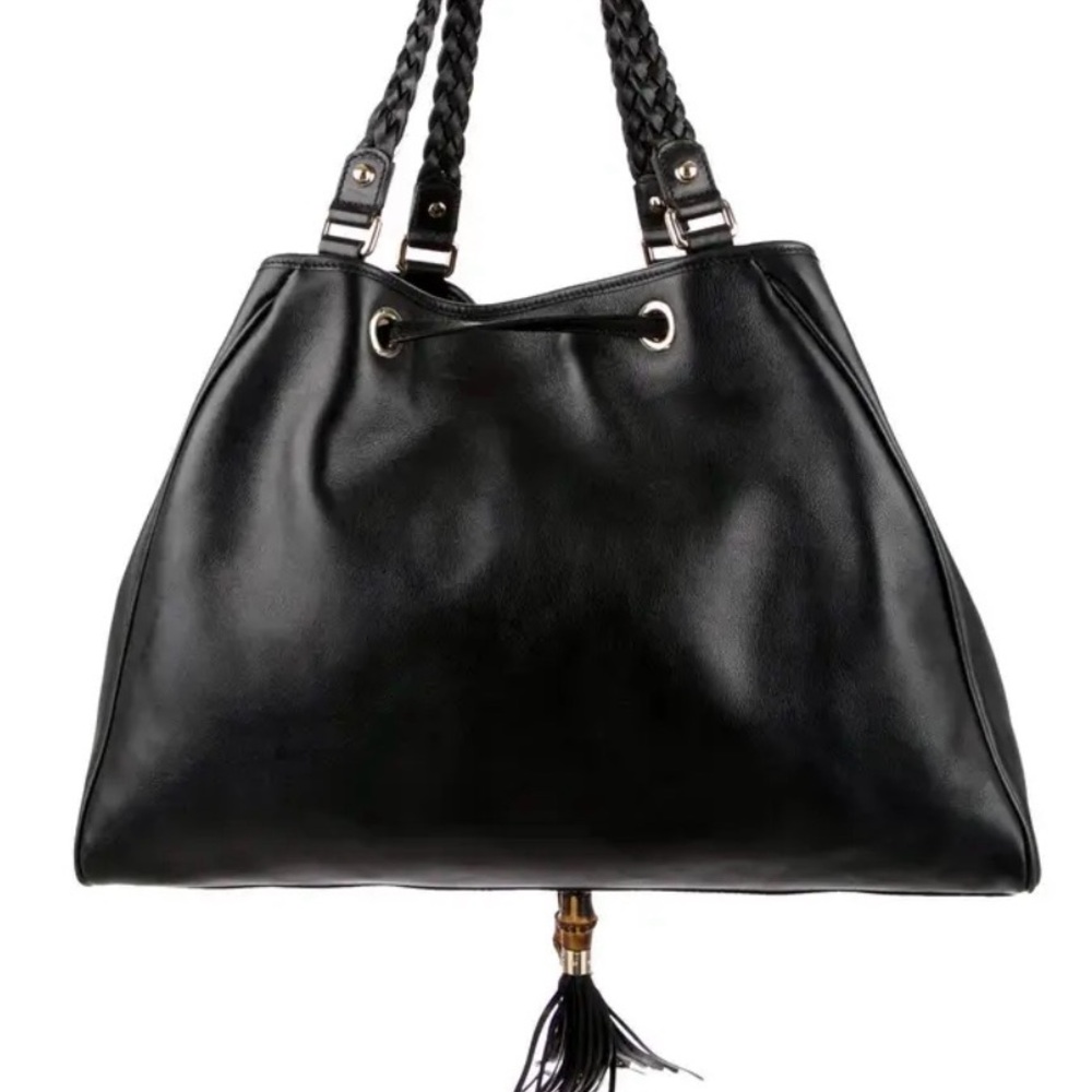 Gucci Black Leather Drawstring Hobo with Braided Handles - Picture 3 of 10